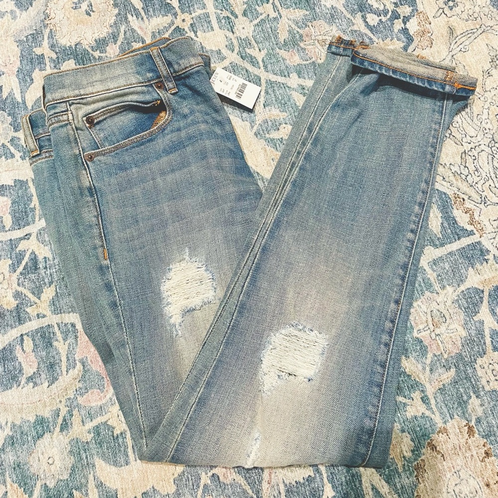J Crew mid rise relaxed jeans with distressing